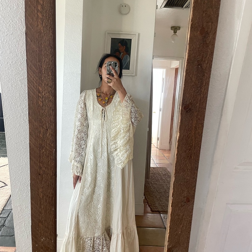 GUNNE SAX Lace Maxi Dress Prairie Cottage Granny Wedding VINTAGE